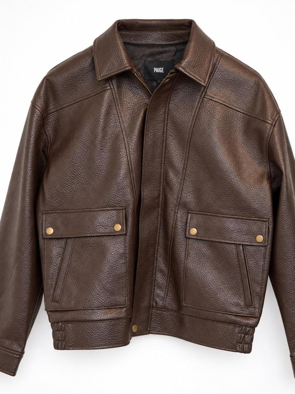 PAIGE Dark Brown Leather Bomber Jacket